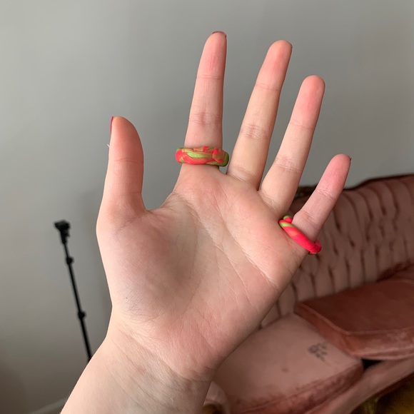 FREE ADD ON Handmade Pink & Green clay Pinky Ring - Picture 4 of 4